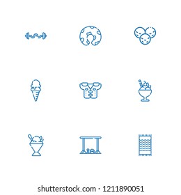 Collection of 9 soft outline icons include icons such as pads, pillow, ice cream, sorbet, bar, beach towel