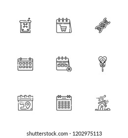 Collection of 9 spiral outline icons include icons such as calendar, dna, hurricane, carpet