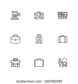 Collection of 9 suitcase outline icons include icons such as suitcase, bellhop, briefcase, portfolio, hotel