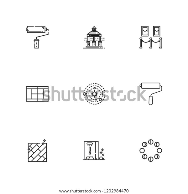 Collection of 9 surface outline icons include icons\
such as tennis court, moon phases, solar system, veranda, painting,\
wet floor, floor