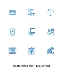 Collection of 9 tablet outline icons include icons such as medicine, responsive, tablet, laptop, ladder, computer
