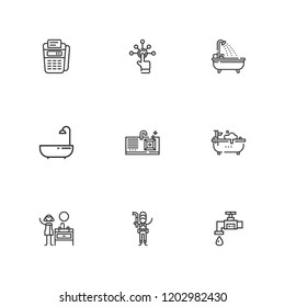 Collection of 9 tap outline icons include icons such as point of service, tap, bathtub, plumber