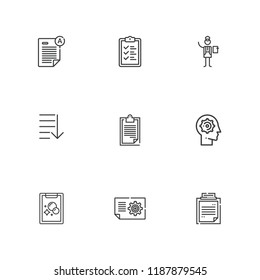 Collection of 9 task outline icons include icons such as list, plan, manager, management, order, clipboard, exam
