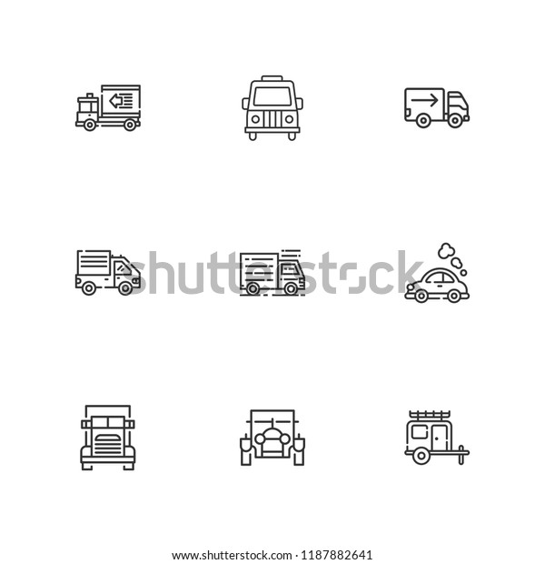 Collection of 9 trailer outline icons\
include icons such as truck, classic car, van,\
vehicle
