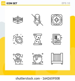 Collection of 9 Universal Line Icons. Icon Set for Web and Mobile.