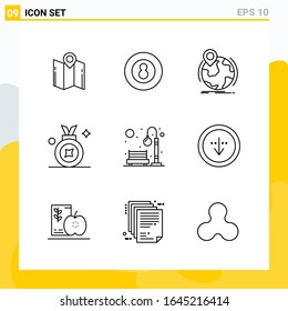 Collection of 9 Universal Line Icons. Icon Set for Web and Mobile.