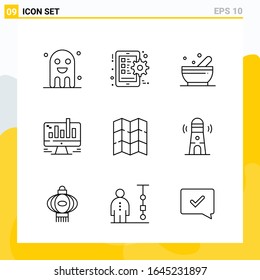 Colección de 9 iconos de línea universal. Conjunto de iconos para Web y Mobile.