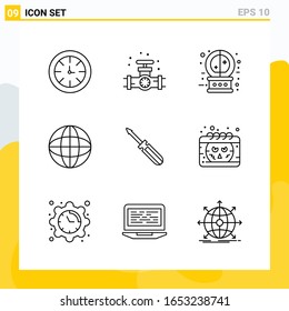 Collection of 9 Universal Line Icons. Icon Set for Web and Mobile.