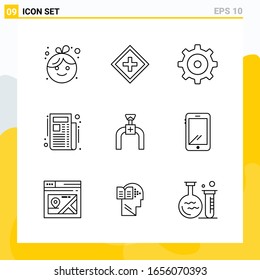 Collection of 9 Universal Line Icons. Icon Set for Web and Mobile.
