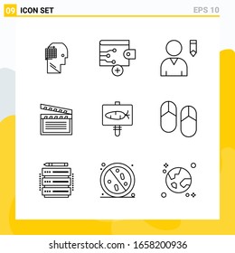 Colección de 9 iconos de línea universal. Conjunto de iconos para Web y Mobile.