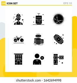 Collection of 9 Universal Solid Icons. Icon Set for Web and Mobile.