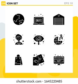 Collection of 9 Universal Solid Icons. Icon Set for Web and Mobile.