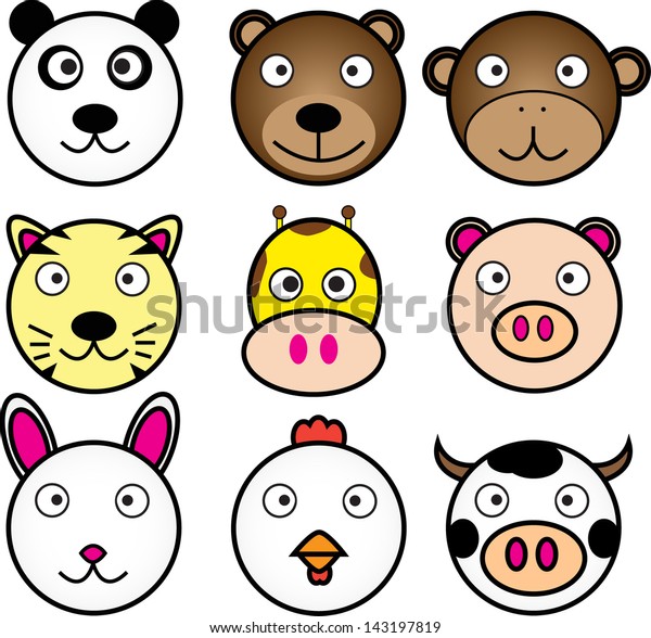 Collection 9 Vector Animal Cartoon Face Stock Vector (Royalty Free ...