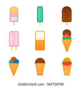 Collection of 9 vector ice cream illustrations isolated on white