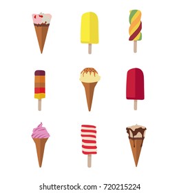 Collection of 9 vector ice cream illustrations