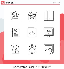 Collection of 9 Vector Icons in Line style. Modern Outline Symbols for Web and Mobile. Line Icon Sign Isolated on White Background. 9 Icons.