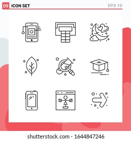 Collection of 9 Vector Icons in Line style. Modern Outline Symbols for Web and Mobile. Line Icon Sign Isolated on White Background. 9 Icons.