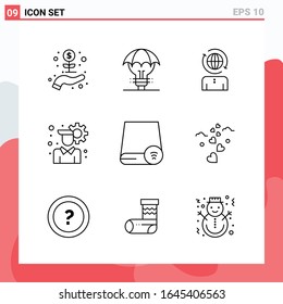 Collection of 9 Vector Icons in Line style. Modern Outline Symbols for Web and Mobile. Line Icon Sign Isolated on White Background. 9 Icons.