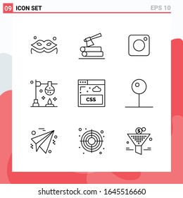 Colección de 9 iconos vectoriales al estilo de línea. Símbolos de esquema modernos para web y móvil. Signo de icono de línea aislado en fondo blanco.9 Iconos.