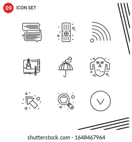 Collection of 9 Vector Icons in Line style. Pixle Perfect Outline Symbols for Web and Mobile. Line Icon Signs on White Background. 9 Icons.