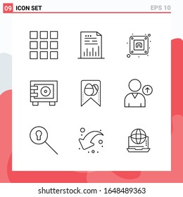 Colección de 9 iconos vectoriales al estilo de línea. Símbolos de esquema modernos para web y móvil. Signo de icono de línea aislado en fondo blanco. 9 Iconos.