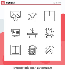 Collection of 9 Vector Icons in Line style. Modern Outline Symbols for Web and Mobile. Line Icon Sign Isolated on White Background. 9 Icons.