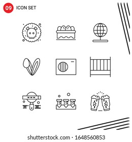 Collection of 9 Vector Icons in Line style. Pixle Perfect Outline Symbols for Web and Mobile. Line Icon Signs on White Background. 9 Icons.