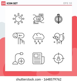Colección de 9 iconos vectoriales al estilo de línea. Símbolos de esquema modernos para web y móvil. Signo de icono de línea aislado en fondo blanco. 9 Iconos.