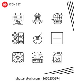 Collection of 9 Vector Icons in Line style. Pixle Perfect Outline Symbols for Web and Mobile. Line Icon Signs on White Background. 9 Icons.