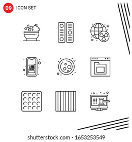 Colección de 9 iconos vectoriales al estilo de línea. Símbolos de esquema perfecto para Web y Mobile. Señales de icono de línea en fondo blanco. 9 Iconos.