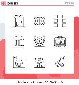 Colección de 9 iconos vectoriales al estilo de línea. Símbolos de esquema modernos para web y móvil. Signo de icono de línea aislado en fondo blanco. 9 Iconos.
