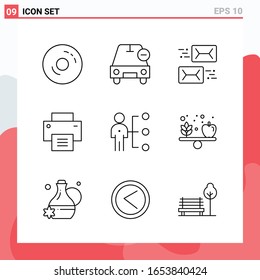 Collection of 9 Vector Icons in Line style. Modern Outline Symbols for Web and Mobile. Line Icon Sign Isolated on White Background. 9 Icons.