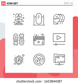 Colección de 9 iconos vectoriales al estilo de línea. Símbolos de esquema modernos para web y móvil. Signo de icono de línea aislado en fondo blanco. 9 Iconos.