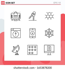 Collection of 9 Vector Icons in Line style. Modern Outline Symbols for Web and Mobile. Line Icon Sign Isolated on White Background. 9 Icons.