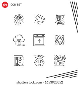 Collection of 9 Vector Icons in Line style. Pixle Perfect Outline Symbols for Web and Mobile. Line Icon Signs on White Background. 9 Icons.
