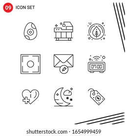 Kollektion von 9 Vektorsymbol im Line-Stil. Pixle Perfect Outline Symbole für Web und Mobile. Liniensymbole auf weißem Hintergrund. 9 Symbole.