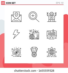 Colección de 9 iconos vectoriales al estilo de línea. Símbolos de esquema modernos para web y móvil. Signo de icono de línea aislado en fondo blanco. 9 Iconos.