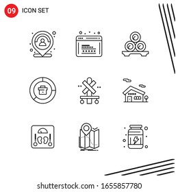 Collection of 9 Vector Icons in Line style. Pixle Perfect Outline Symbols for Web and Mobile. Line Icon Signs on White Background. 9 Icons.