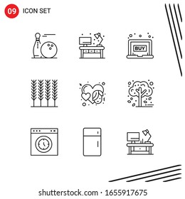 Collection of 9 Vector Icons in Line style. Pixle Perfect Outline Symbols for Web and Mobile. Line Icon Signs on White Background. 9 Icons.