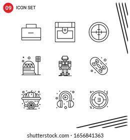 Collection of 9 Vector Icons in Line style. Pixle Perfect Outline Symbols for Web and Mobile. Line Icon Signs on White Background. 9 Icons.