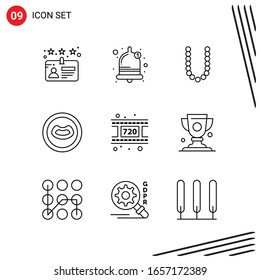 Collection of 9 Vector Icons in Line style. Pixle Perfect Outline Symbols for Web and Mobile. Line Icon Signs on White Background. 9 Icons.