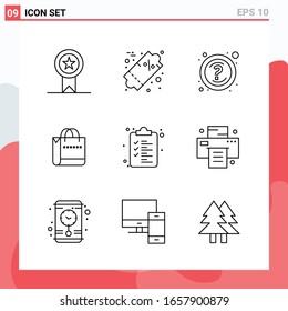 Collection of 9 Vector Icons in Line style. Modern Outline Symbols for Web and Mobile. Line Icon Sign Isolated on White Background. 9 Icons.