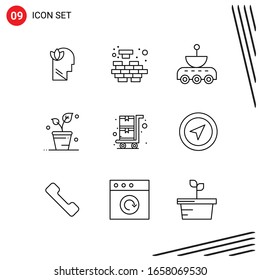 Collection of 9 Vector Icons in Line style. Pixle Perfect Outline Symbols for Web and Mobile. Line Icon Signs on White Background. 9 Icons.
