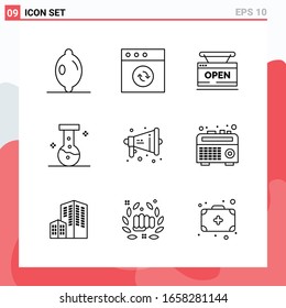 Collection of 9 Vector Icons in Line style. Modern Outline Symbols for Web and Mobile. Line Icon Sign Isolated on White Background. 9 Icons.