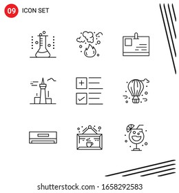 Collection of 9 Vector Icons in Line style. Pixle Perfect Outline Symbols for Web and Mobile. Line Icon Signs on White Background. 9 Icons.