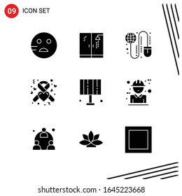 Collection of 9 Vector Icons in solid style. Pixle Perfect Glyph Symbols for Web and Mobile. Solid Icon Signs on White Background. 9 Icons.