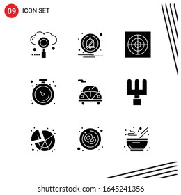 Collection of 9 Vector Icons in solid style. Pixle Perfect Glyph Symbols for Web and Mobile. Solid Icon Signs on White Background. 9 Icons.