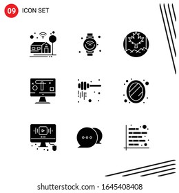 Collection of 9 Vector Icons in solid style. Pixle Perfect Glyph Symbols for Web and Mobile. Solid Icon Signs on White Background. 9 Icons.