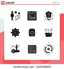 Collection of 9 Vector Icons in solid style. Modern Glyph Symbols for Web and Mobile. Solid Icon Sign Isolated on White Background. 9 Icons.