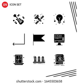 Collection of 9 Vector Icons in solid style. Pixle Perfect Glyph Symbols for Web and Mobile. Solid Icon Signs on White Background. 9 Icons.